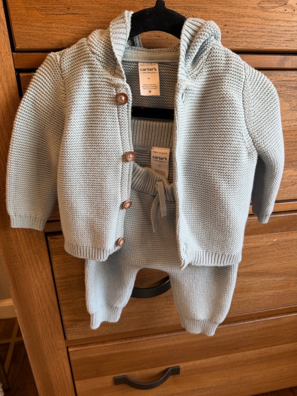 Carter's Light Blue Knit Hooded Sweater & Pants Set